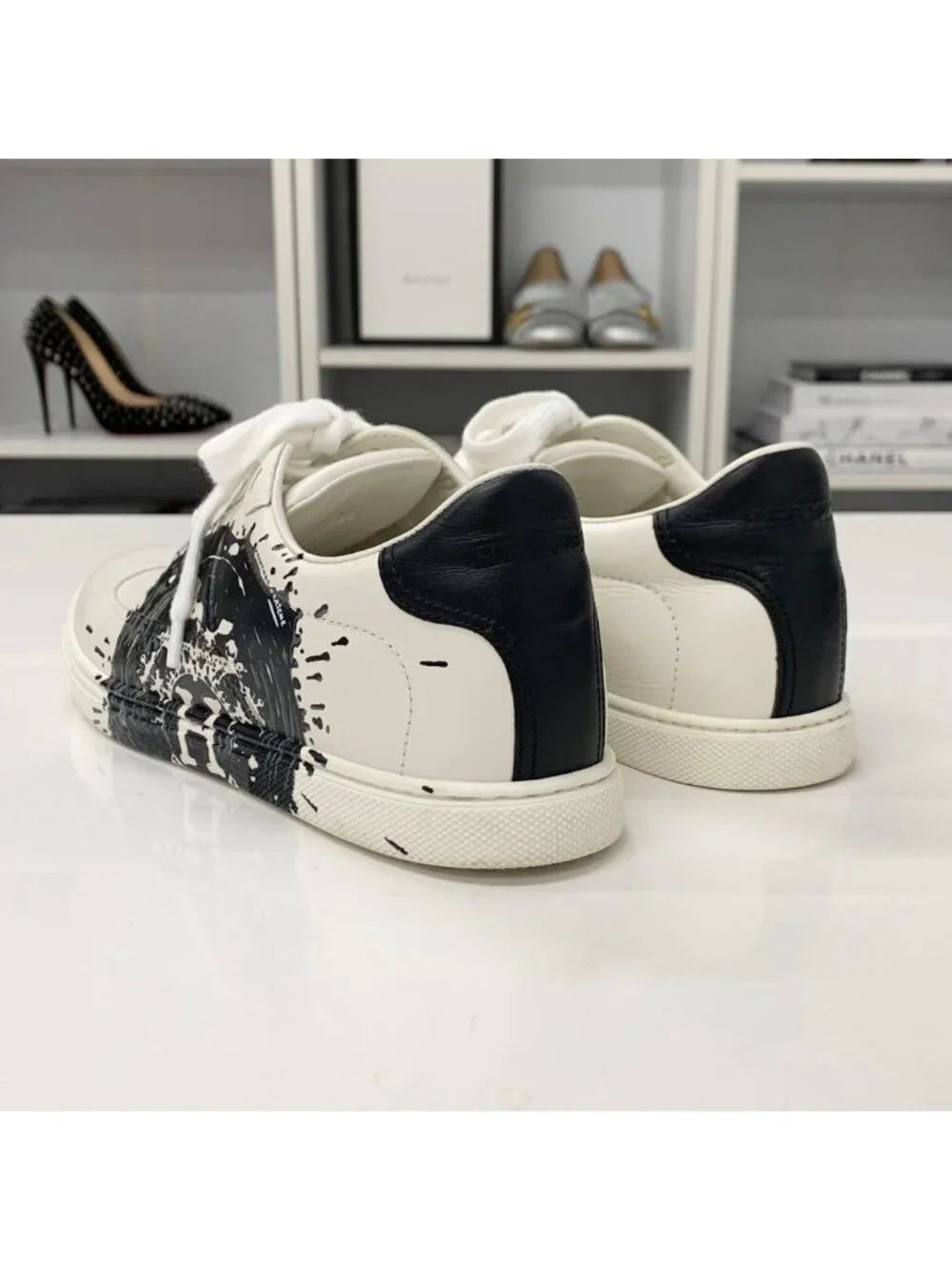 Hermes Quicker Leather Fresh Paint Sneakers White Black